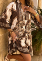 Wzorzysta Rochie Caramel Coast biało-ciocolatie