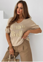 Pulover na krótki mânecă z nadrukiem Ciao Bella ecru