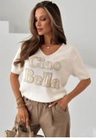 Pulover na krótki mânecă z nadrukiem Ciao Bella ecru