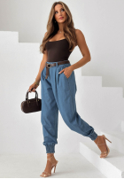 din material textil Pantaloni joggery z paskiem Sea Free albastru deschis