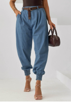 din material textil Pantaloni joggery z paskiem Sea Free albastru deschis