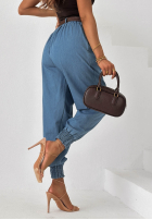 din material textil Pantaloni joggery z paskiem Sea Free albastru deschis