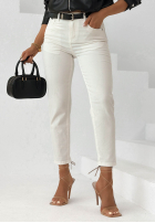 Pantaloni din denim mom fit z paskiem Time Passes ecru