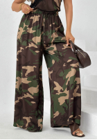 Wiskozowe Pantaloni wide leg moro Fancy Cover kaki