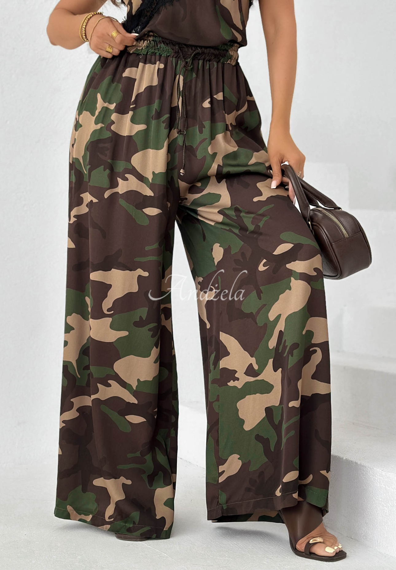 Pantaloni din viscoză wide leg camuflaj Fancy Cover