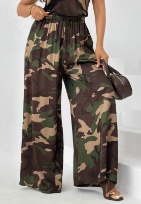 Pantaloni din viscoză wide leg camuflaj Fancy Cover