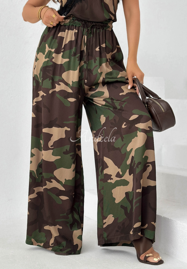 Pantaloni din viscoză wide leg camuflaj Fancy Cover