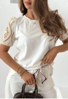 Tricou z koronką Lace Lola Alb