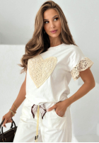 Tricou z koronką Lacy Heart Alb