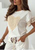 Tricou z koronką Lacy Heart Alb
