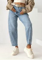 Pantaloni din denim banana z paskiem I Told You albastre