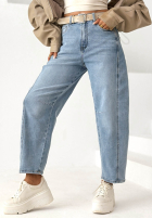 Pantaloni din denim banana z paskiem I Told You albastre