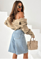 Pantaloni din denim bermudy z paskiem Just Denim albastre