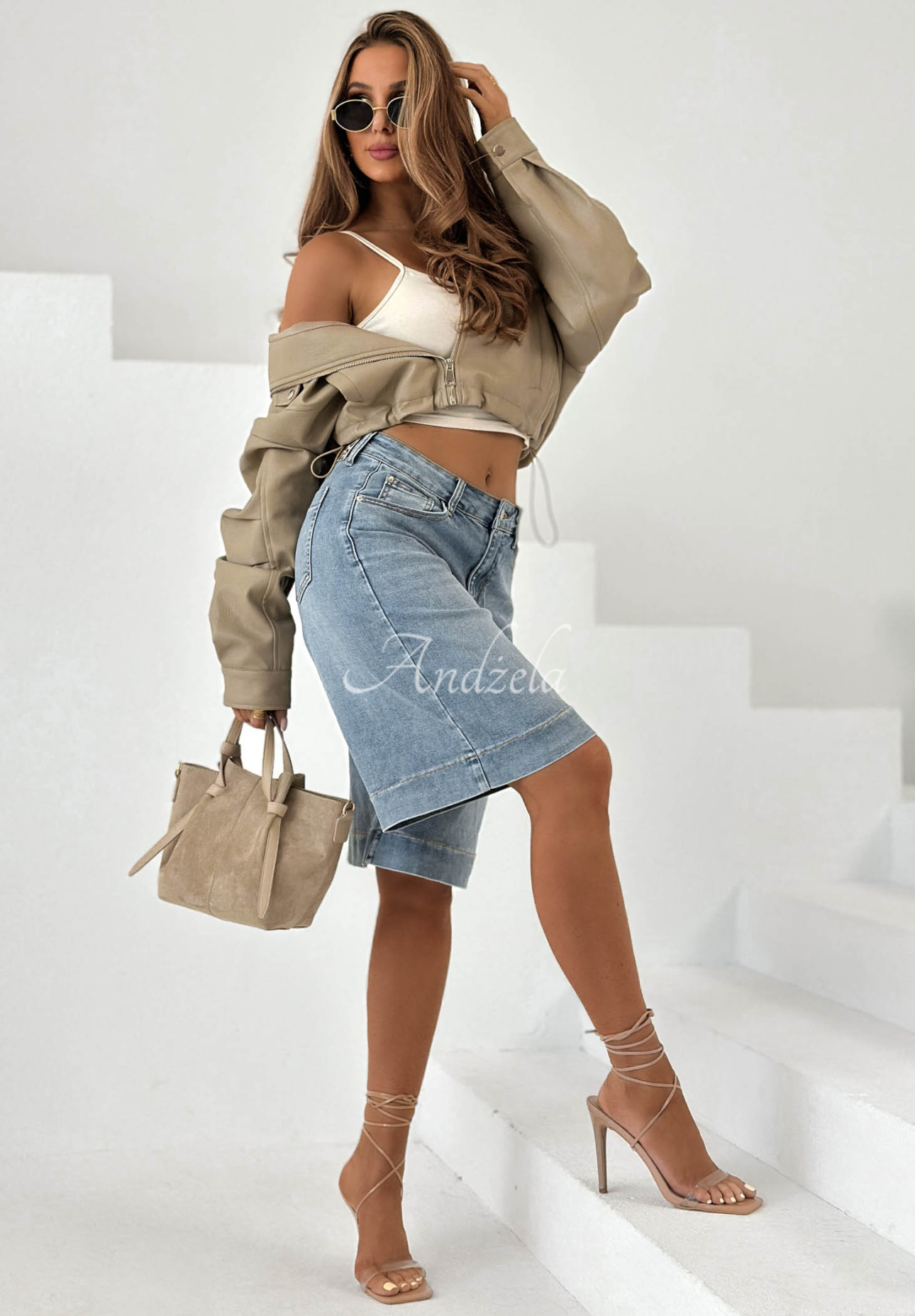 Pantaloni scurți din denim tip bermude cu curea Just Denim