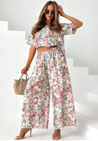 din material textil Pantaloni wide leg Flora Amora bej