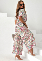 din material textil Pantaloni wide leg Flora Amora bej