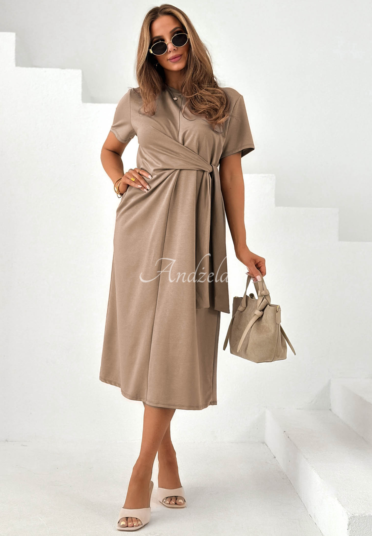Rochie midi cu legare din viscoză Stay With You