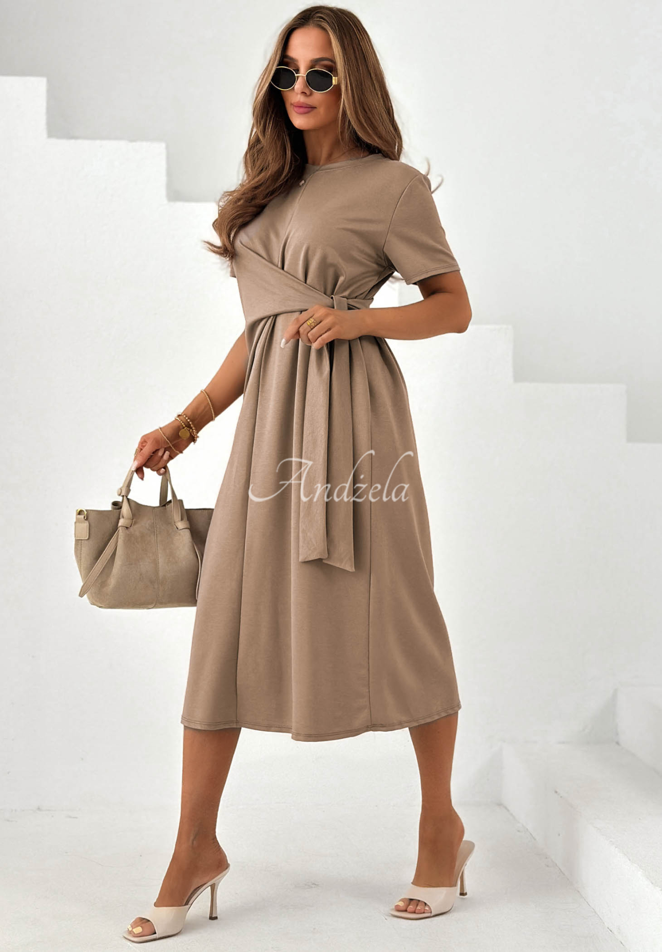 Rochie midi cu legare din viscoză Stay With You