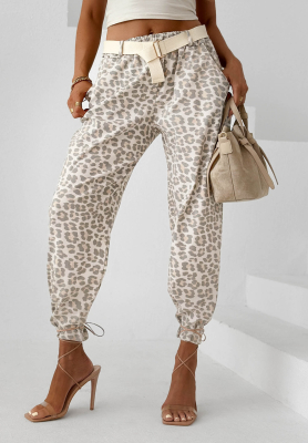 Pantaloni din viscoză cu curea imprimeu leopard Tropical Trip