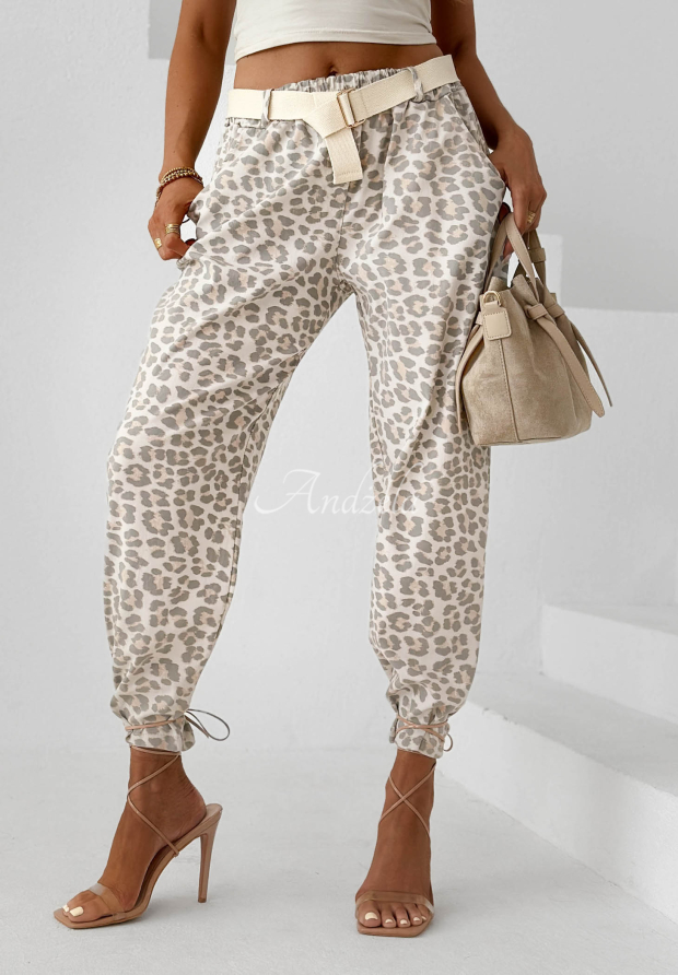 Pantaloni din viscoză cu curea imprimeu leopard Tropical Trip