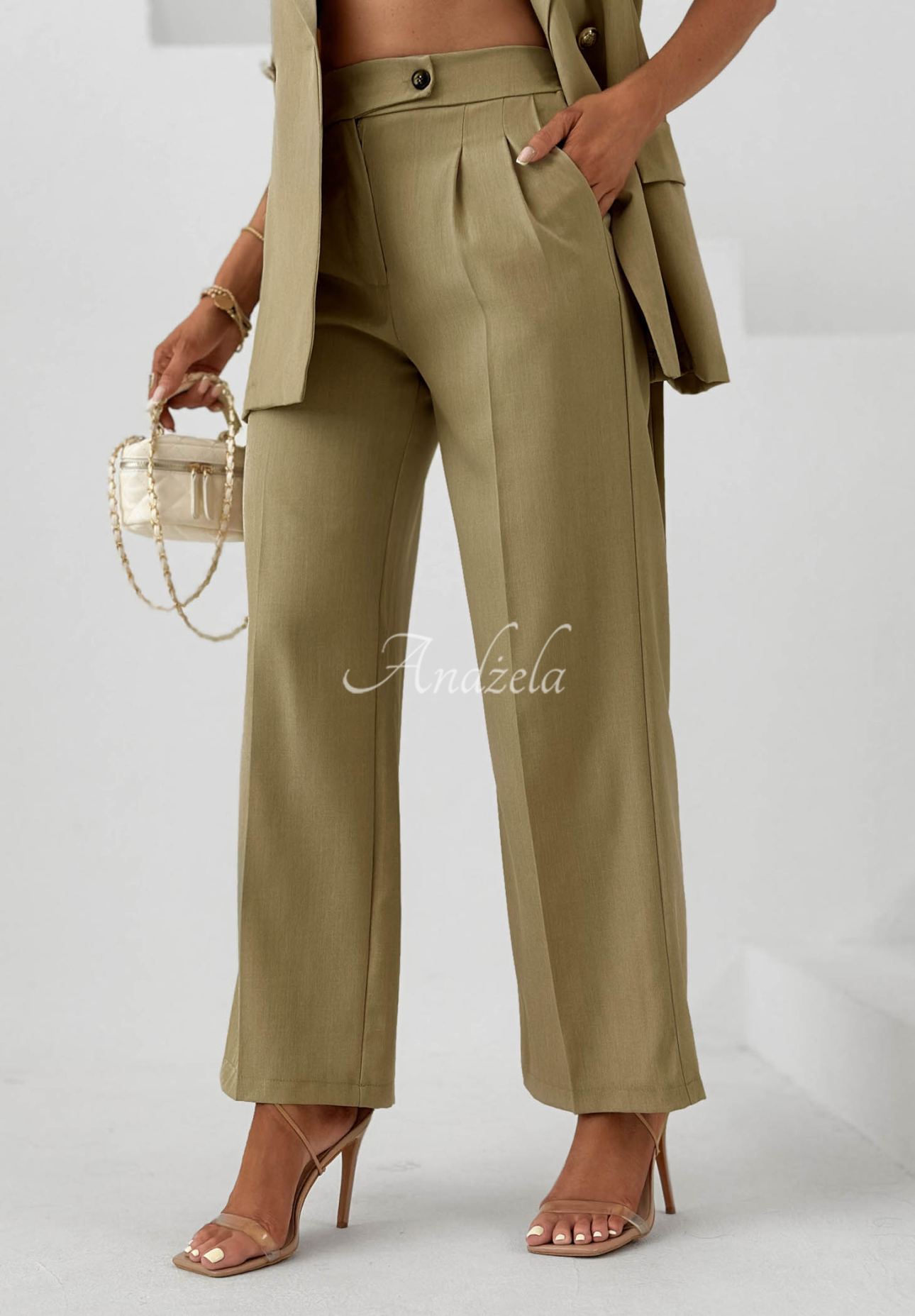 Pantaloni din material wide leg cu viscoză Sand Club