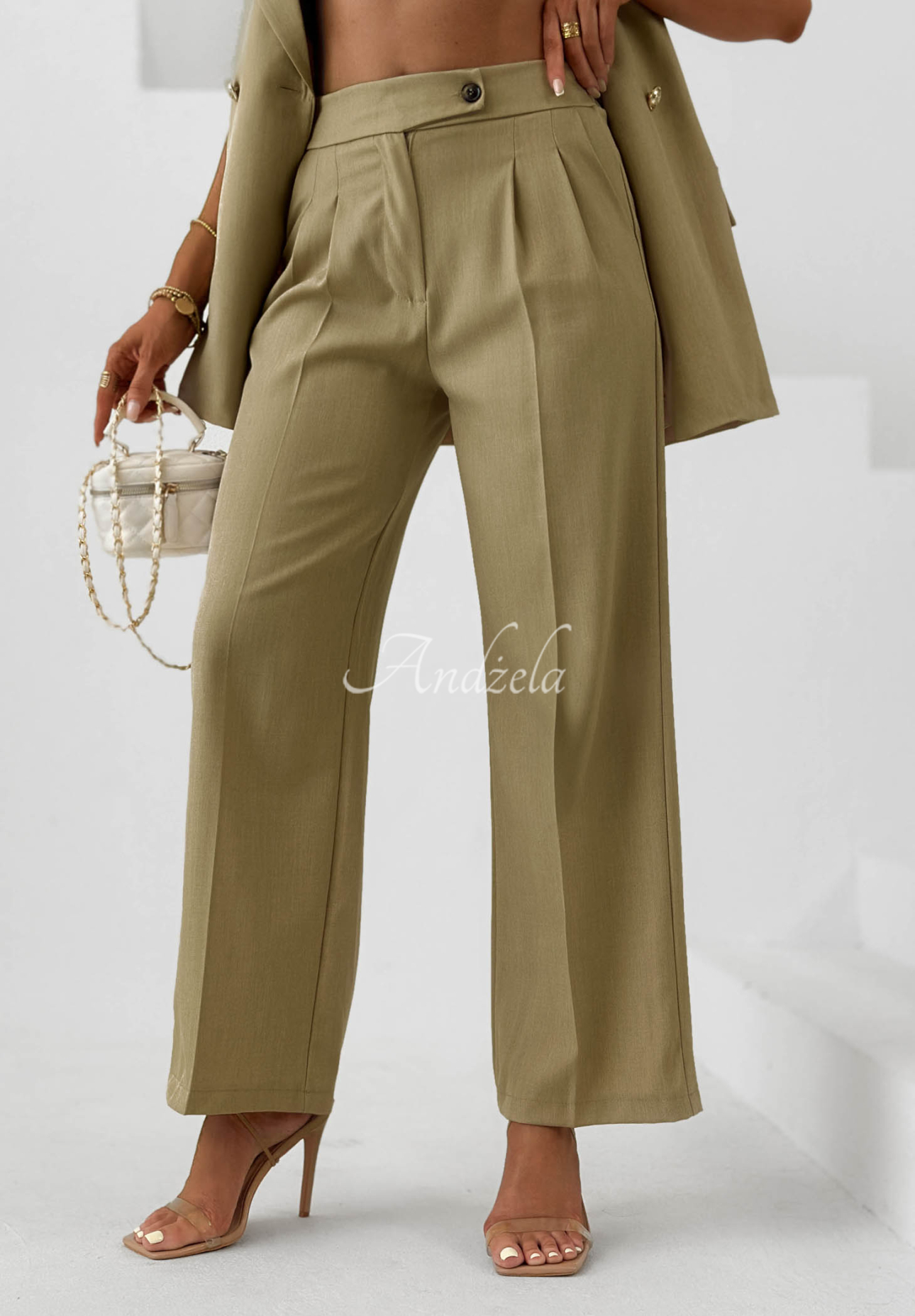 Pantaloni din material wide leg cu viscoză Sand Club