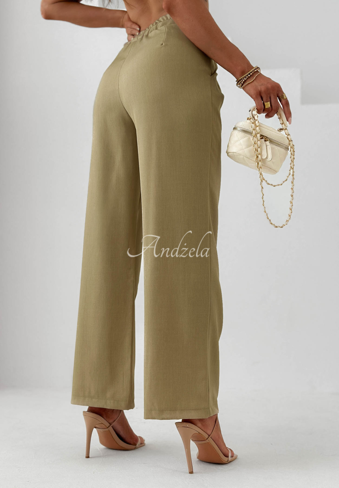 Pantaloni din material wide leg cu viscoză Sand Club