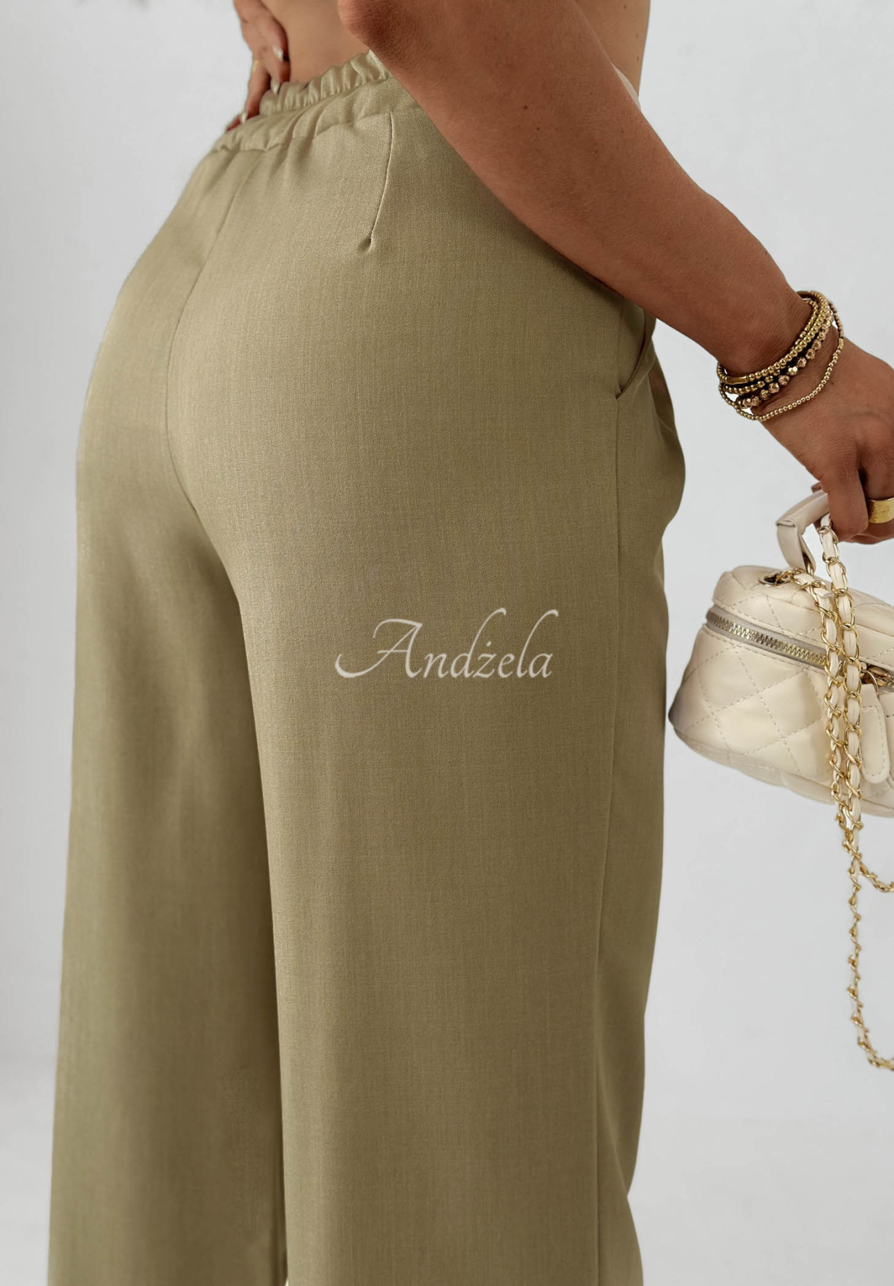 Pantaloni din material wide leg cu viscoză Sand Club