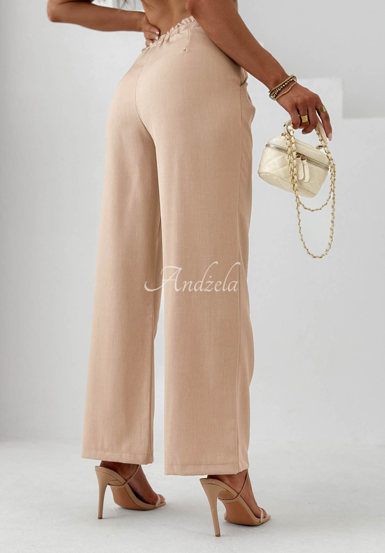 Pantaloni din material wide leg cu viscoză Sand Club