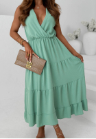 Rochie maxi na ramiączkach z falbankami Sunwave fucsia