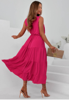 Rochie maxi na ramiączkach z falbankami Sunwave fucsia