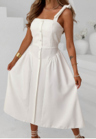 Rochie midi na wiązanych ramiączkach Sunset Aura albă