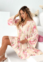 Kwiecista Rochie mini oversize Miss Florita albă
