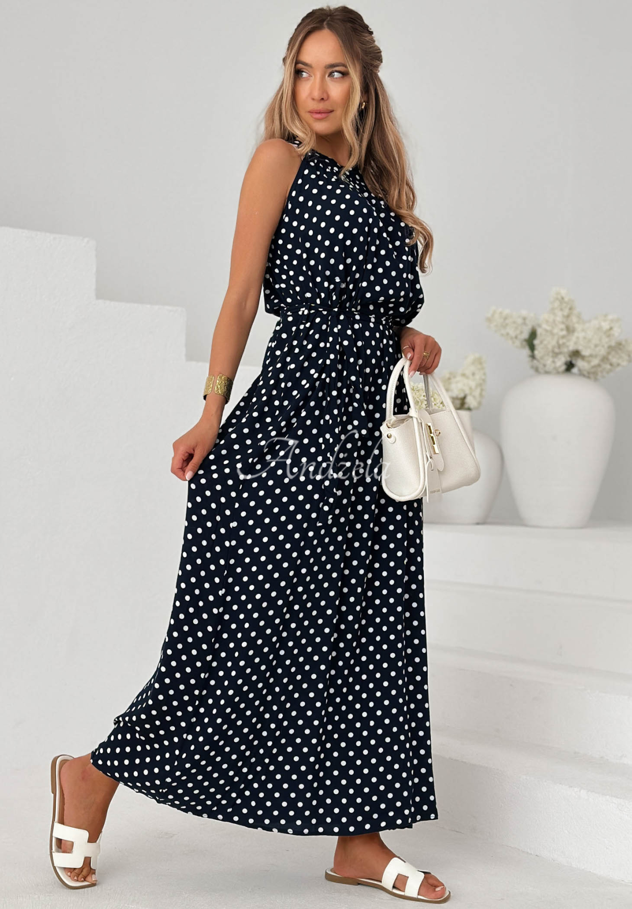 Rochie maxi din viscoză cu buline Sun &amp; Dots