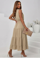 Rochie maxi na ramiączkach z falbankami Sunwave fucsia