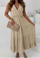 Rochie maxi na ramiączkach z falbankami Sunwave fucsia