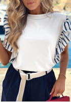 Tricou z falbankami w paski Sea Sail Alb