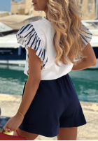 Tricou z falbankami w paski Sea Sail Alb