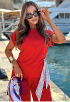 Compleu Bluză z wiązaną apaszką i Pantaloni Sunny Dreams mokka