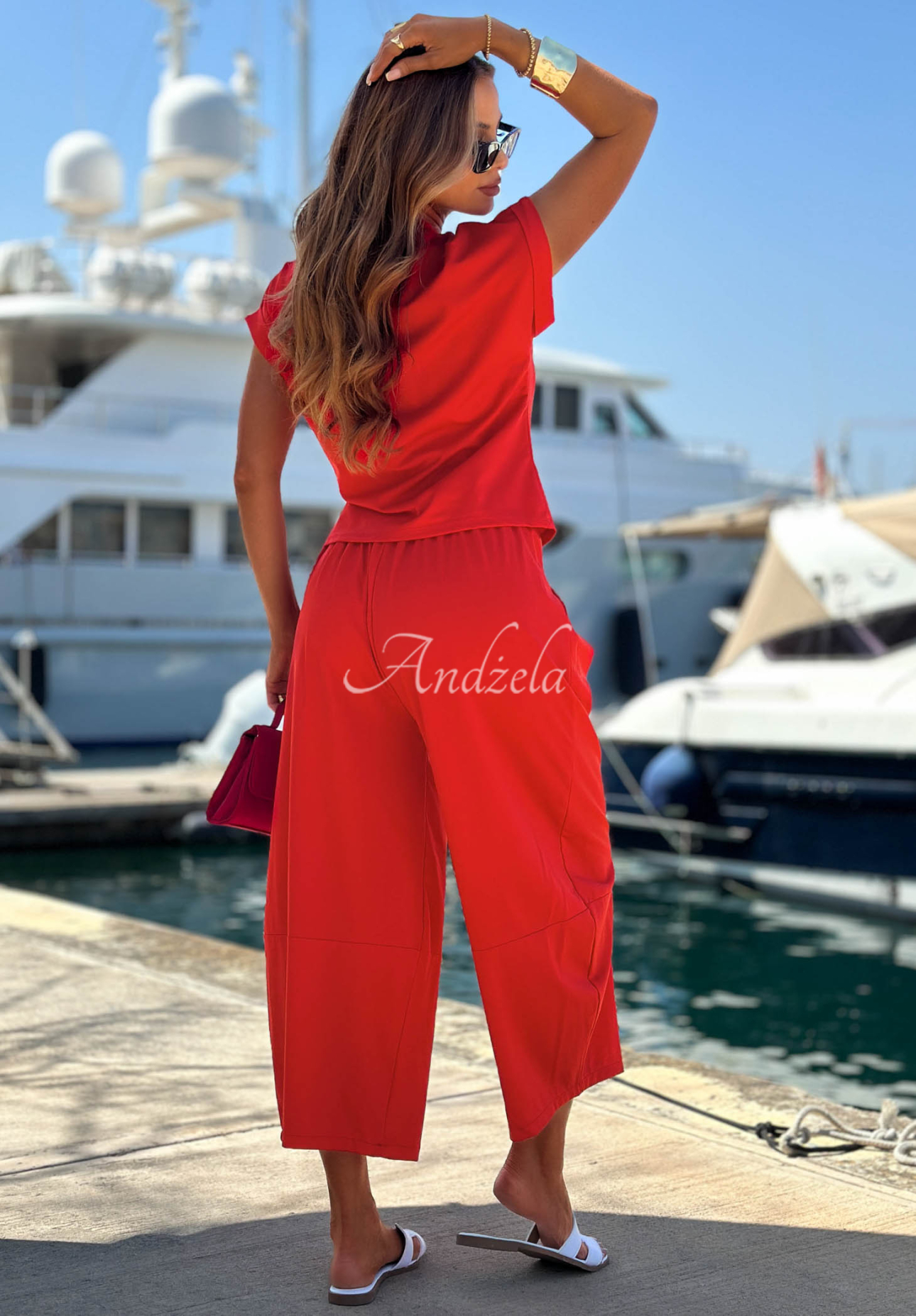 Set bluză cu eșarfă legată și pantaloni din lyocell Sunny Dreams