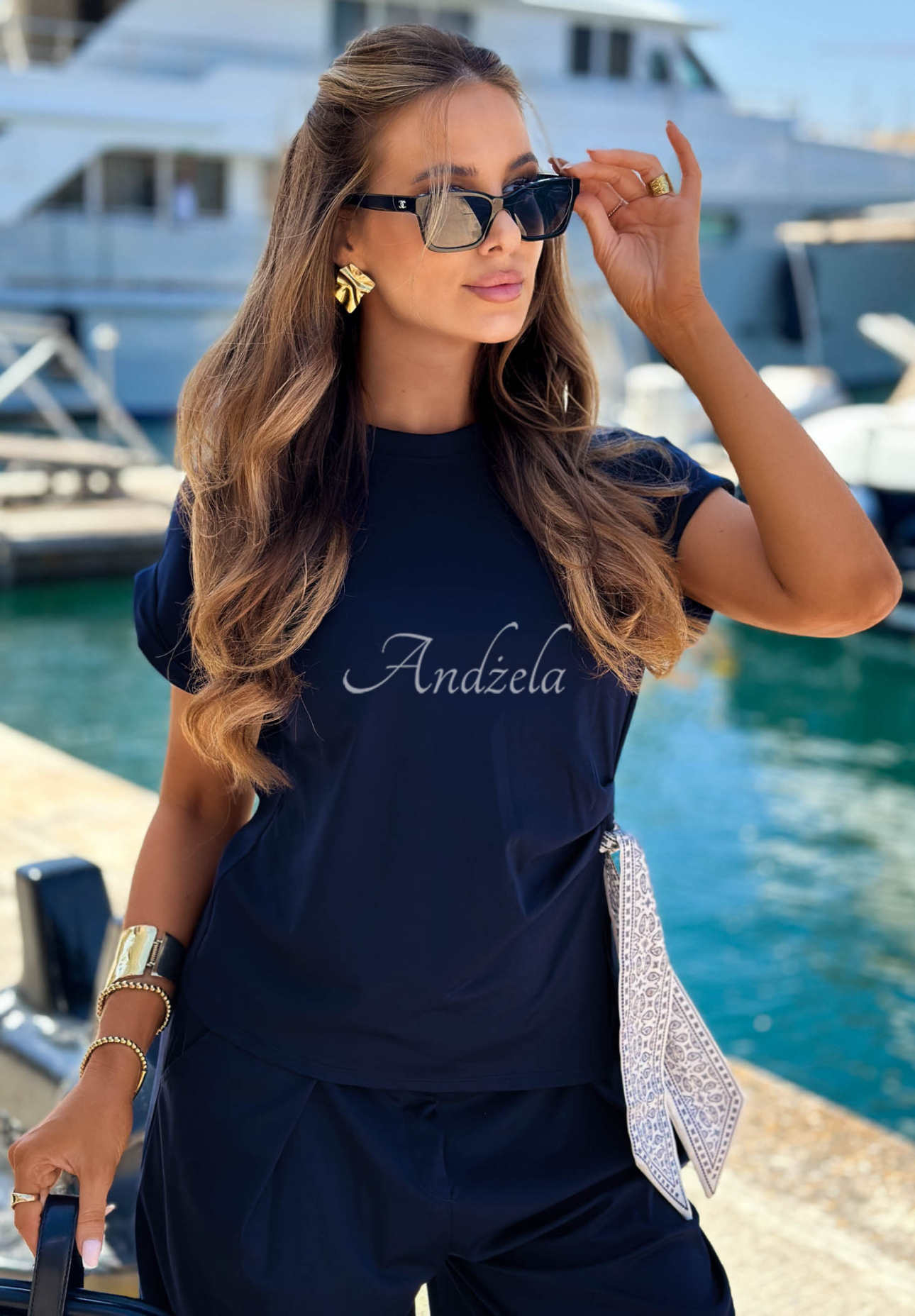 Set bluză cu eșarfă legată și pantaloni din lyocell Sunny Dreams