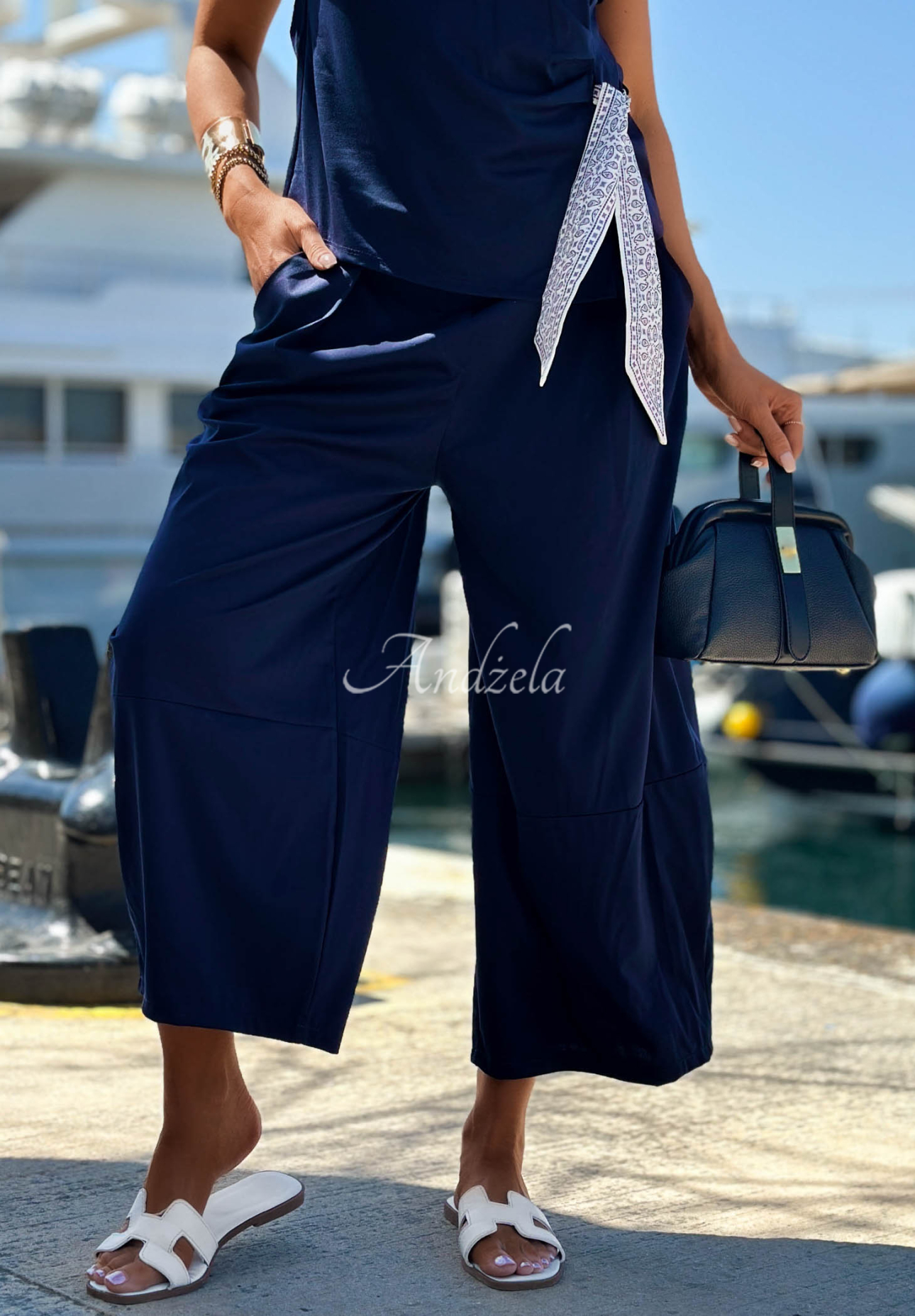 Set bluză cu eșarfă legată și pantaloni din lyocell Sunny Dreams