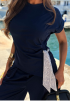 Compleu Bluză z wiązaną apaszką i Pantaloni Sunny Dreams mokka