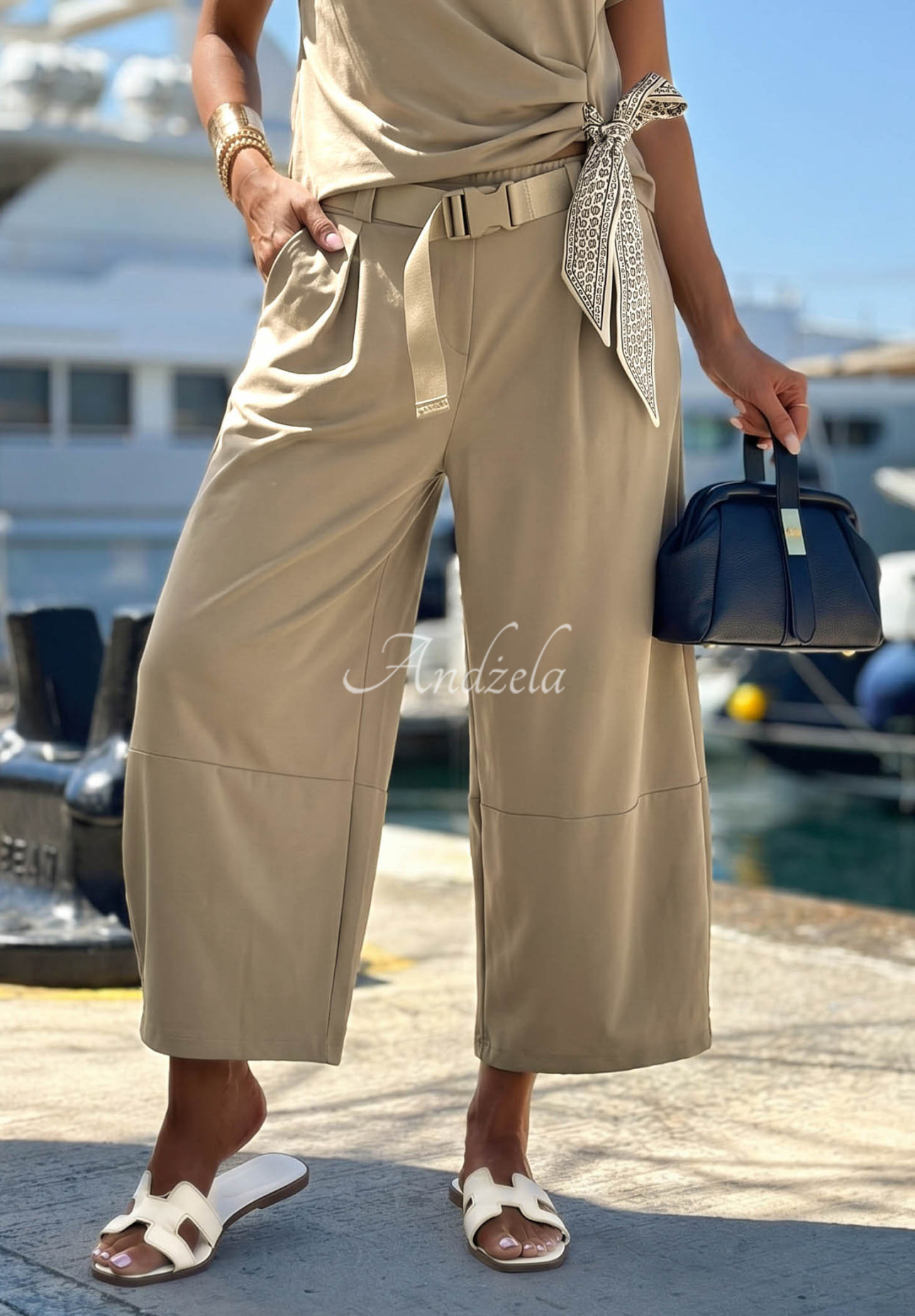 Set bluză cu eșarfă legată și pantaloni din lyocell Sunny Dreams