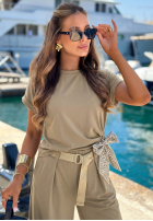 Compleu Bluză z wiązaną apaszką i Pantaloni Sunny Dreams mokka