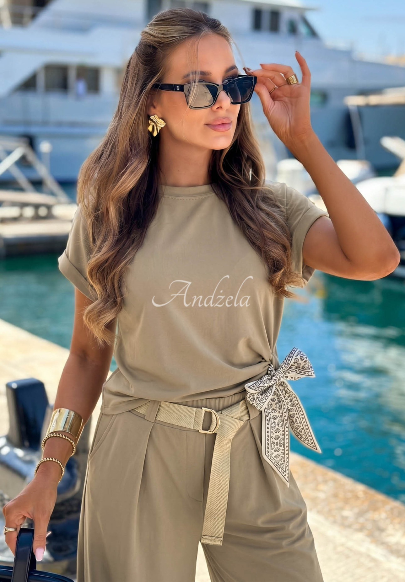 Set bluză cu eșarfă legată și pantaloni din lyocell Sunny Dreams