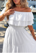 Rochie maxi Cu croială spaniolă z falbankami Santa Ritta albă