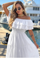 Rochie maxi Cu croială spaniolă z falbankami Santa Ritta albă