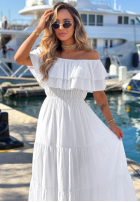 Rochie maxi Cu croială spaniolă z falbankami Santa Ritta albă