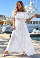 Rochie maxi Cu croială spaniolă z falbankami Santa Ritta albă